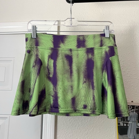 I AM GIA green purple mesh knit tie dye mini skirt